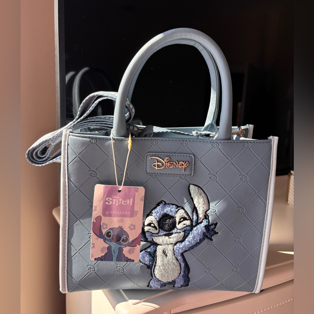 Disney Stitch Light Blue Fuzzy Stitch Patch Tote Bag Handbag Brand New